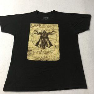 #LL Star Wars Mens T-Shirt L Vitruvian Darth Vader Sketch Image Black Short Slee